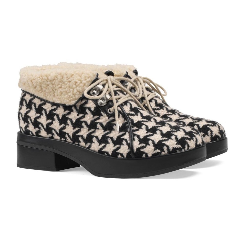 Gucci Houndstooth Lace up Bootie in White NEW IN BOX